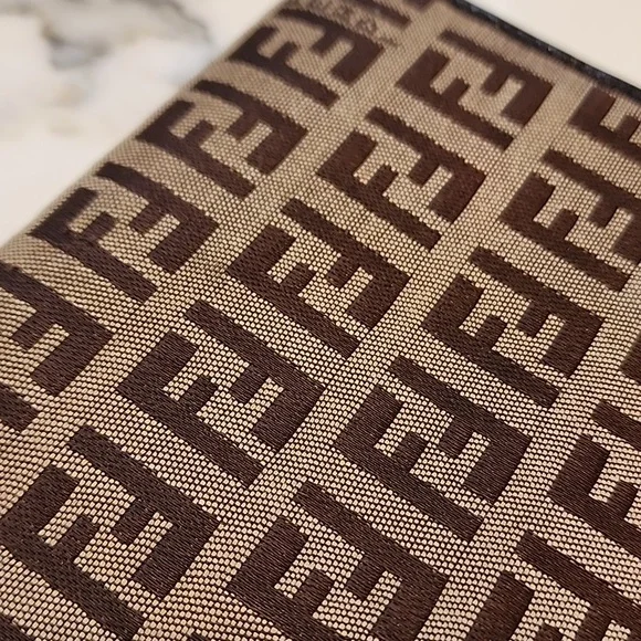 Vintage Fendi Brown & Beige Zucchino Canvas & Leather Continental Wallet - Picture 5 of 17